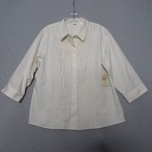 Coldwater Creek Top Large Petite‎ PL Beige Pleat No Iron Timeless Career NWT